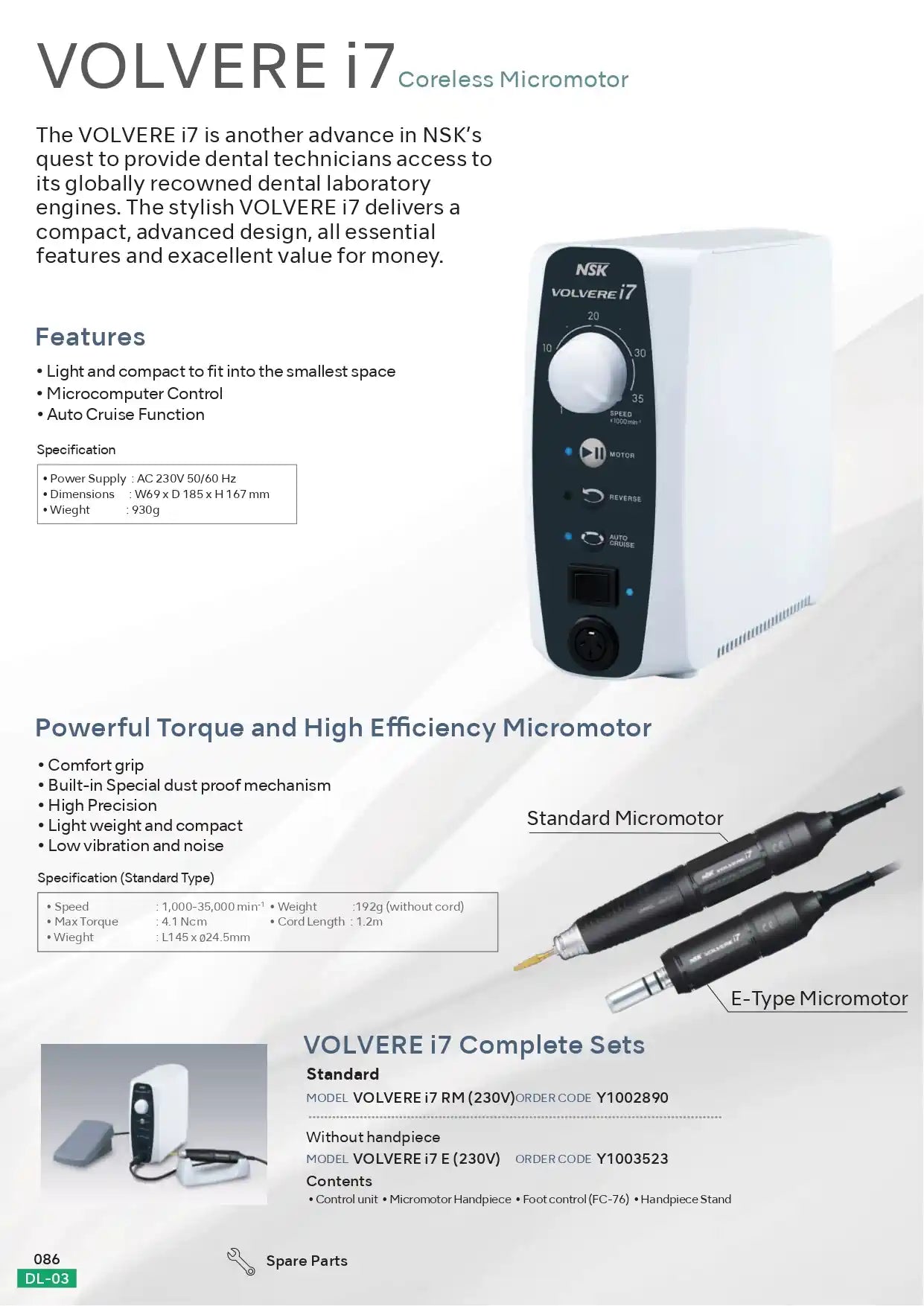 VOLVERE i7 RM - Laboratory Micromotor - NSK
