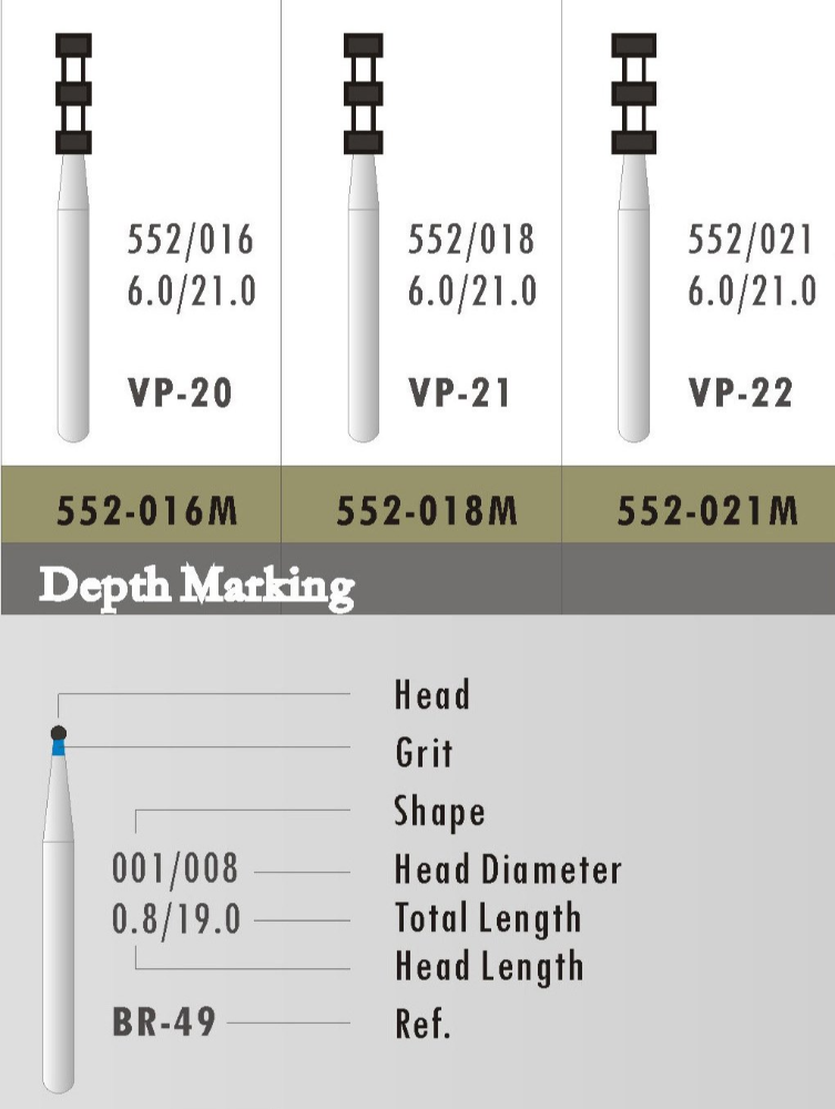 Depth Marking Shank Veneer Prep - Diamond Burs