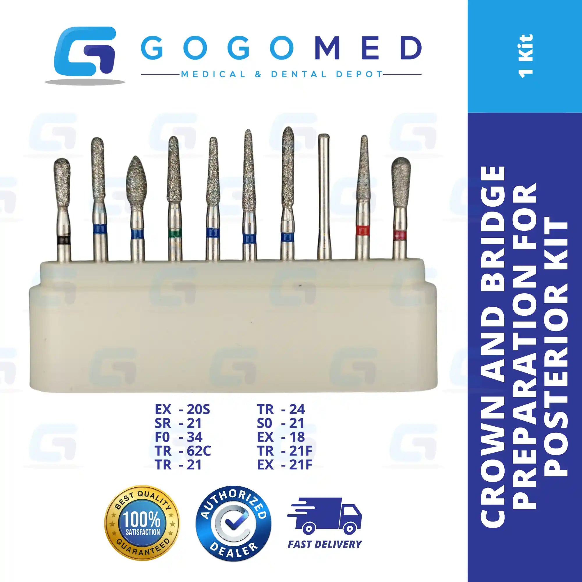 Crown & Bridge Preparation for Posterior Burs - 1 Set