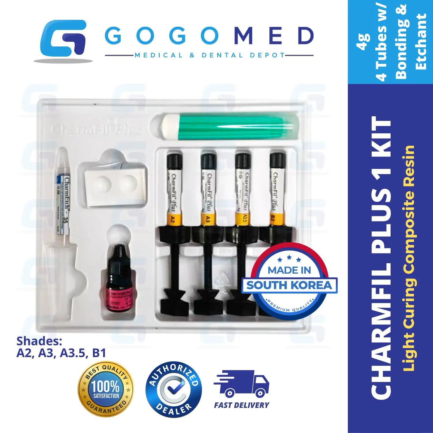CharmFil Plus Kit (4 Tubes with Etchant and Bonding) - Light Curing Composite Resin - 4g per Tube (EXP: 2027 June)