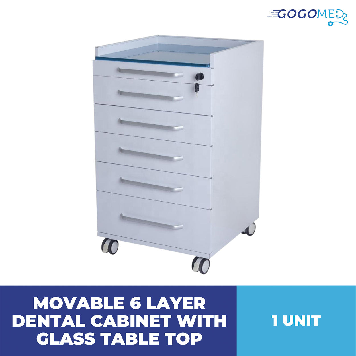 Movable 6 Layer Dental Cabinet with Glass Table Top