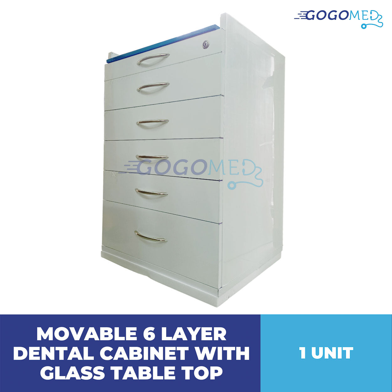 Movable 6 Layer Dental Cabinet with Glass Table Top