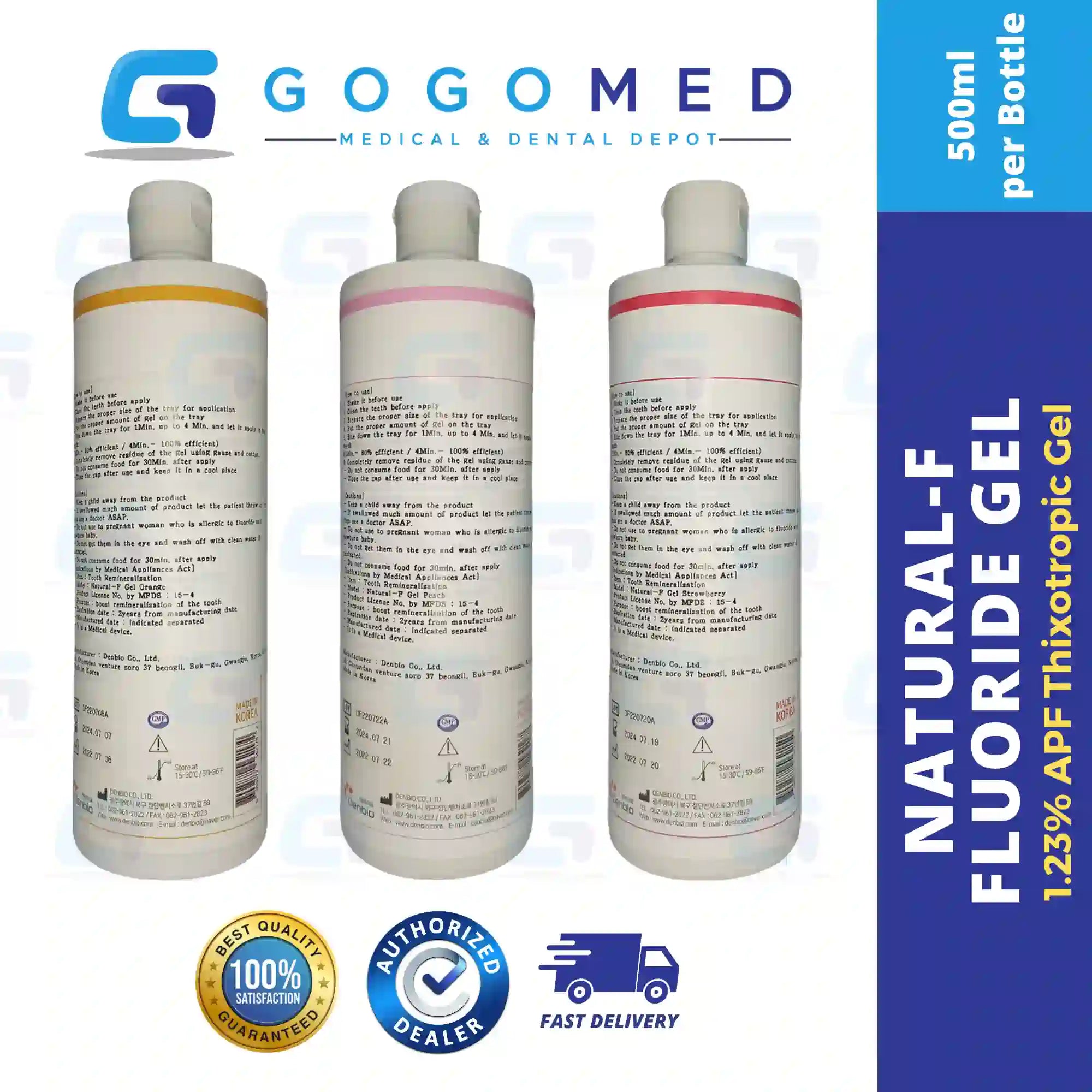 Natural-F Flouride Gel 500mL - 1.23% APF Thixotropic Gel with Vitamin E & Xylitol