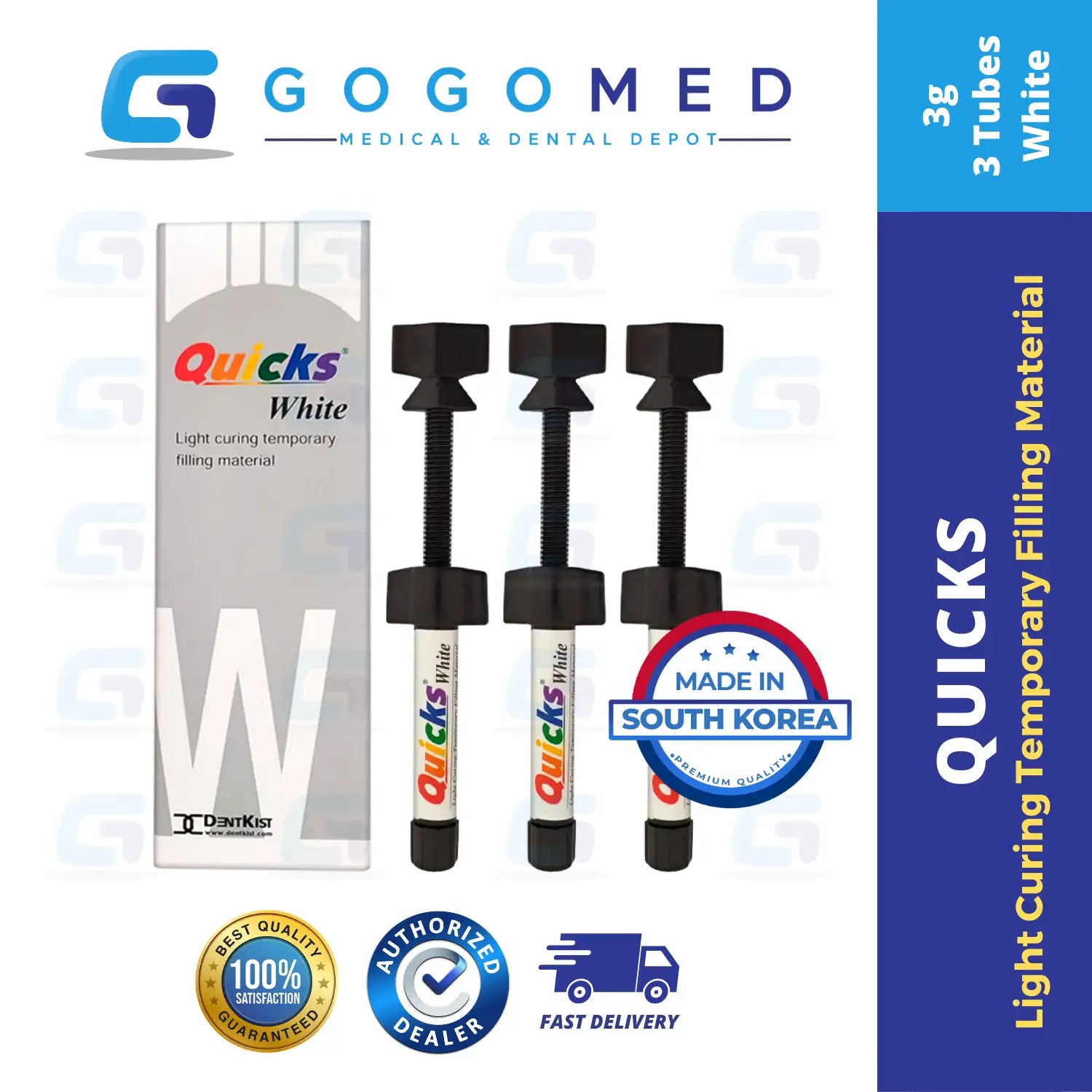 Quicks - Light Curing Temporary Filling Material (Packable) - 3g per Tube