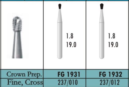 CROWN PREP FINE, CROSS 237 - CARBIDE BURS