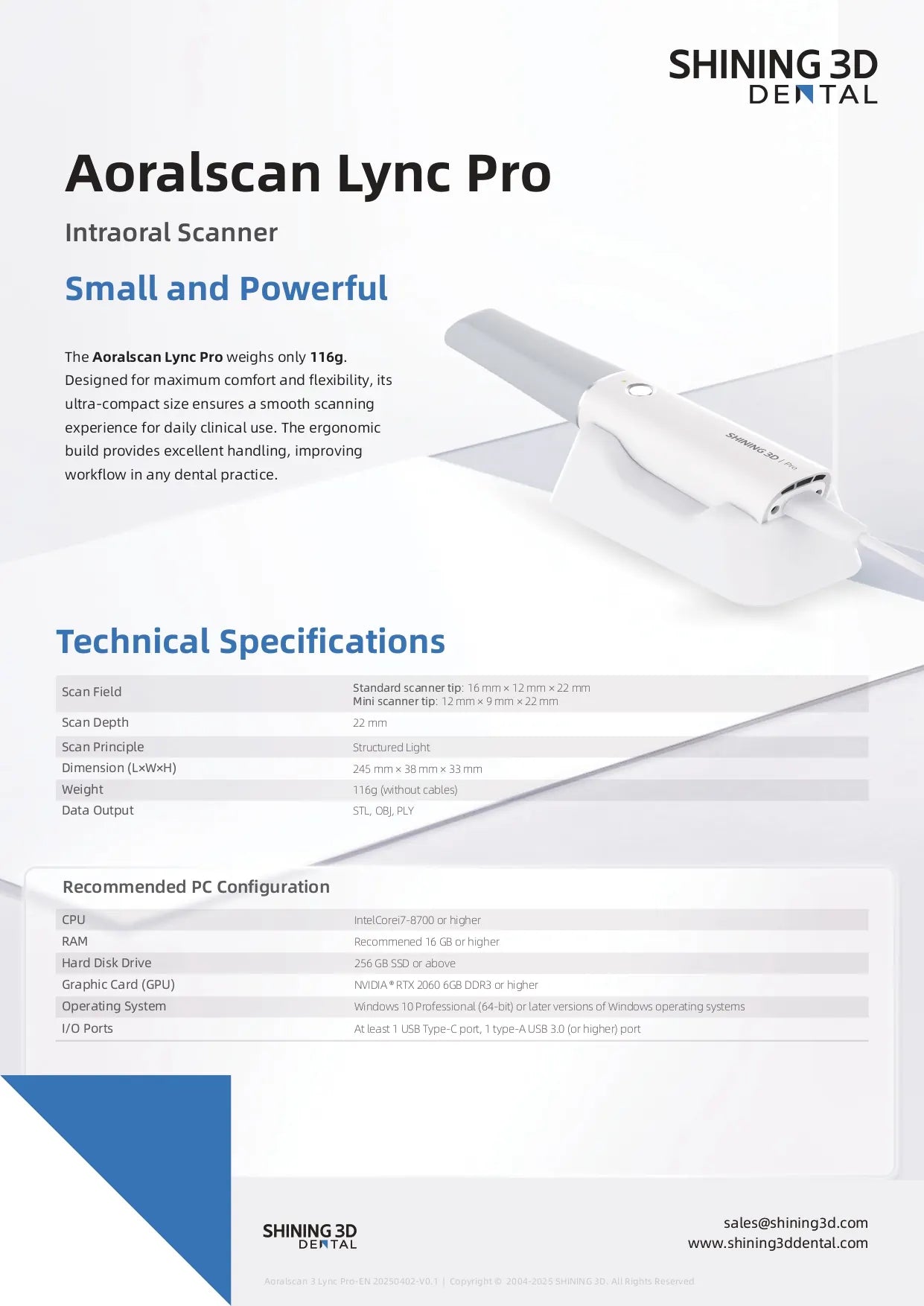 Aoralscan Lync Pro Intraoral Scanner - Shining 3D