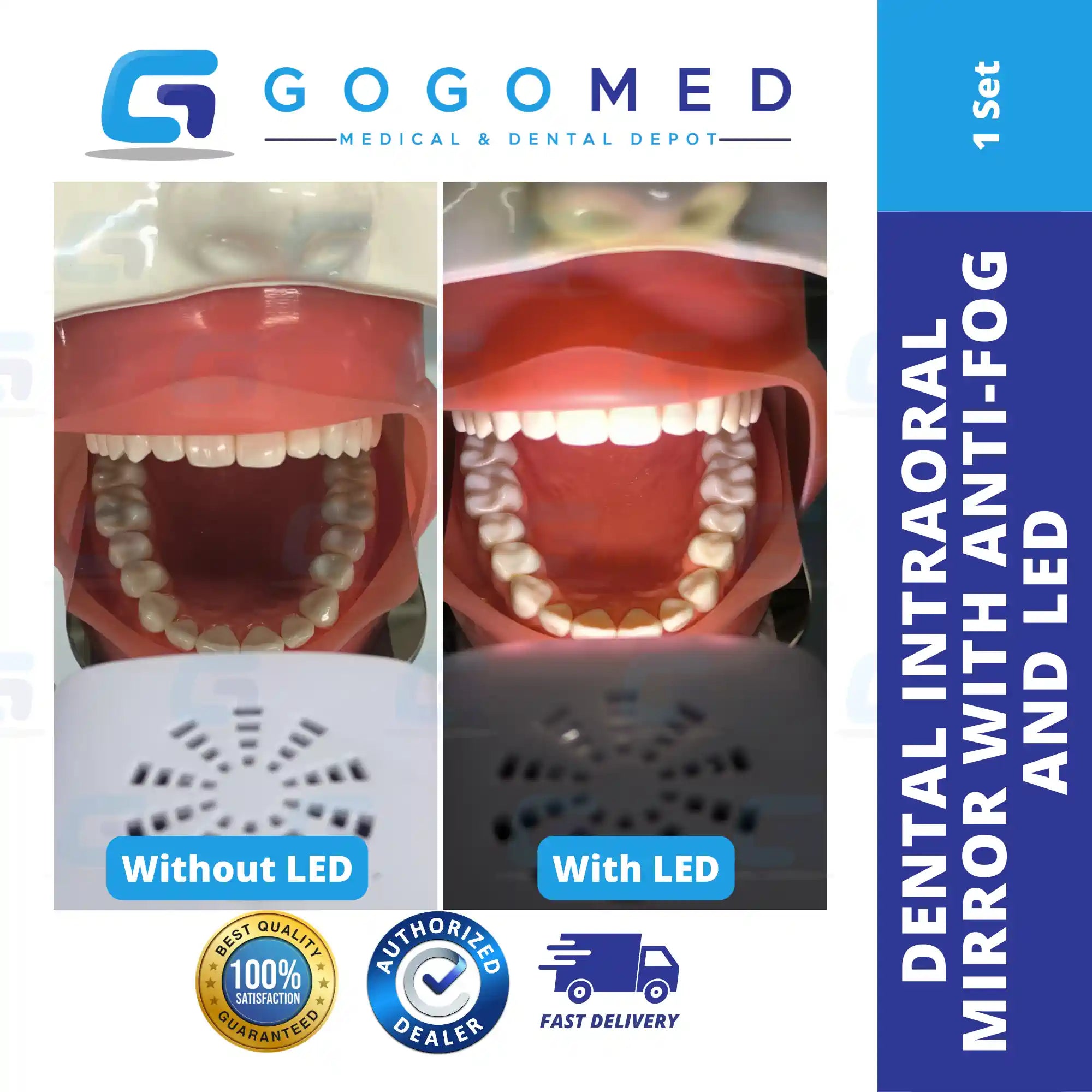 Dental Intraoral Mirror with Anti-Fog and LED