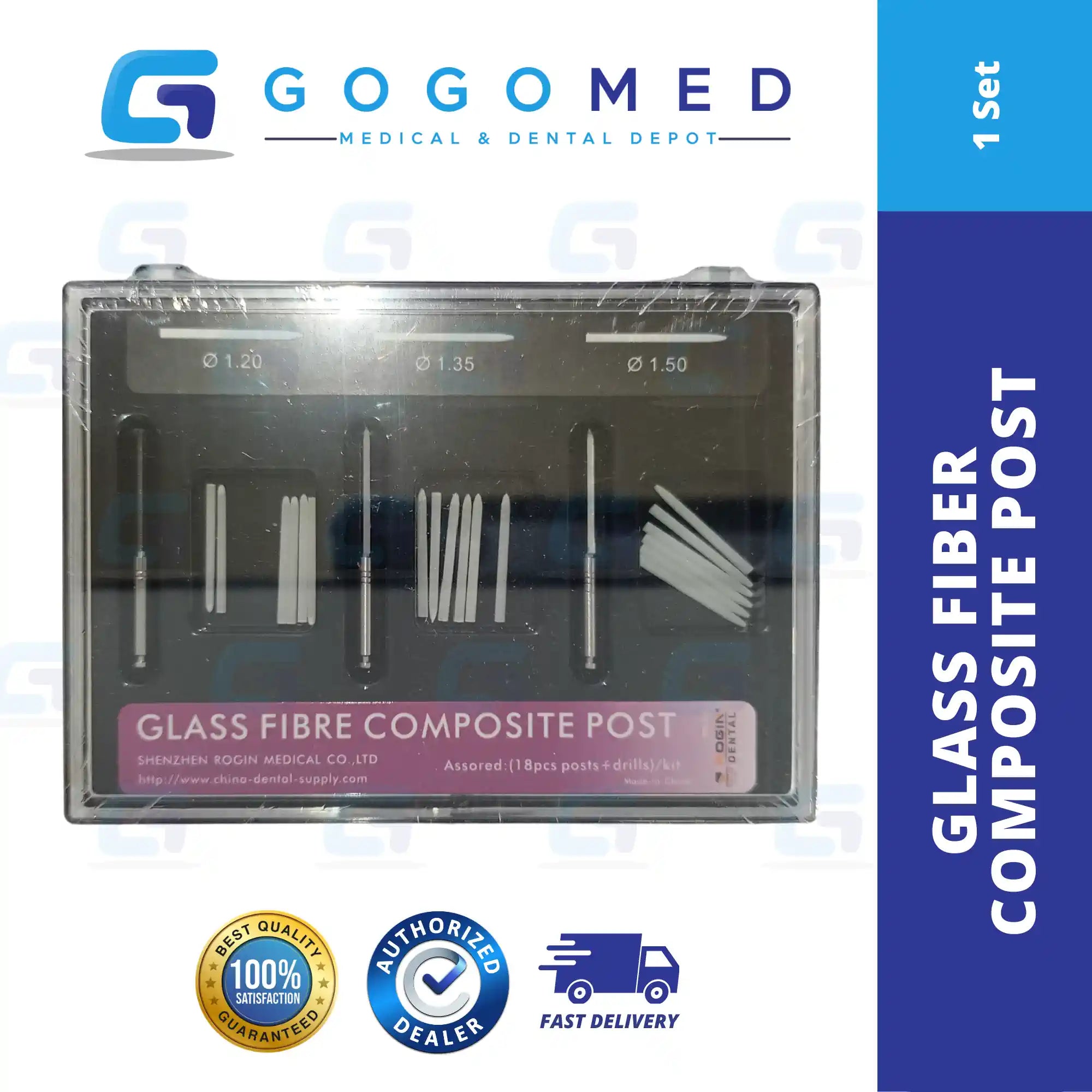18 pcs Assorted Glass Fibre Composite Post Kit (Radio-Opaque) with 3 Drills