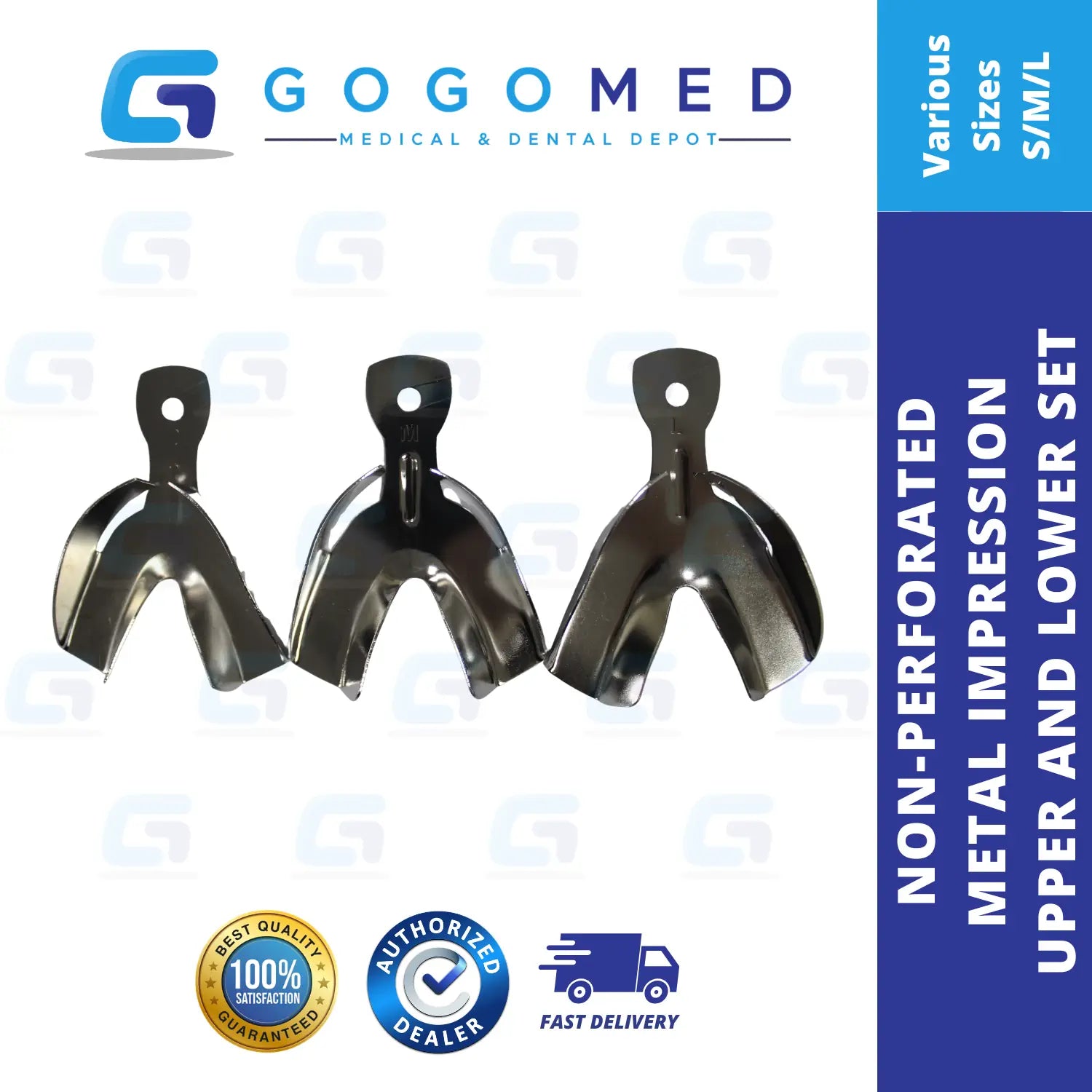 Non-Perforated Metal Impression Tray Upper and Lower Set 1 Pair