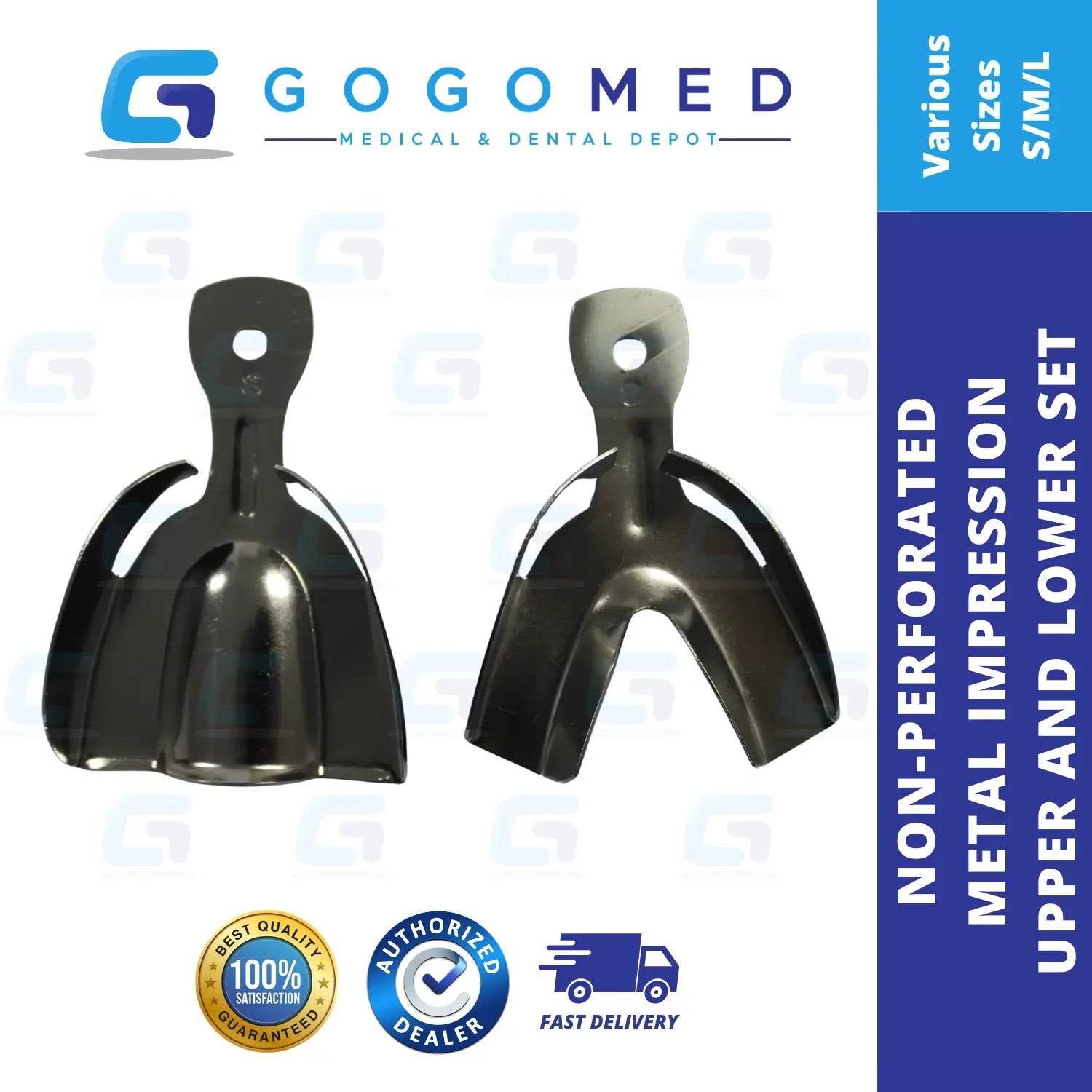 Non-Perforated Metal Impression Tray Upper and Lower Set 1 Pair