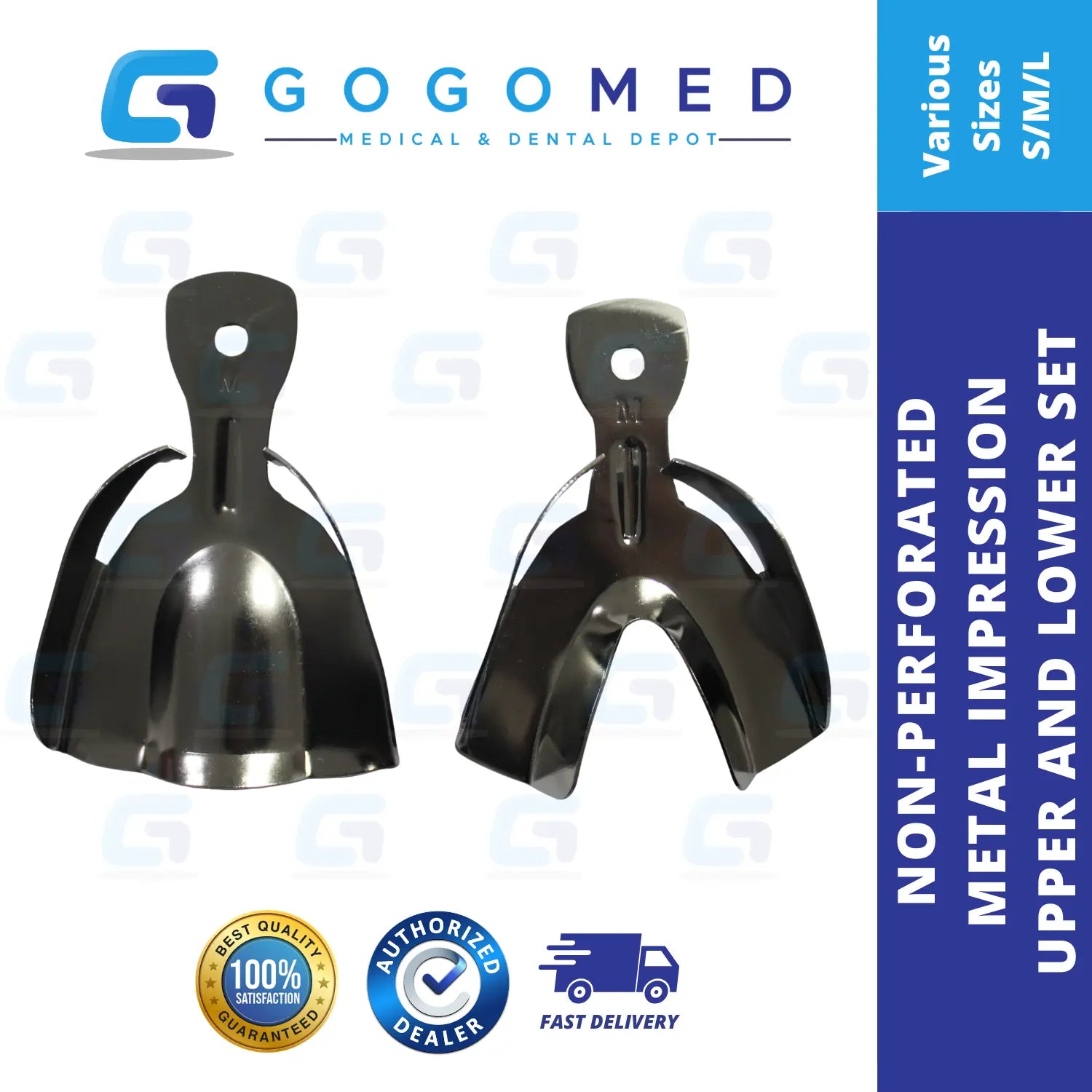 Non-Perforated Metal Impression Tray Upper and Lower Set 1 Pair
