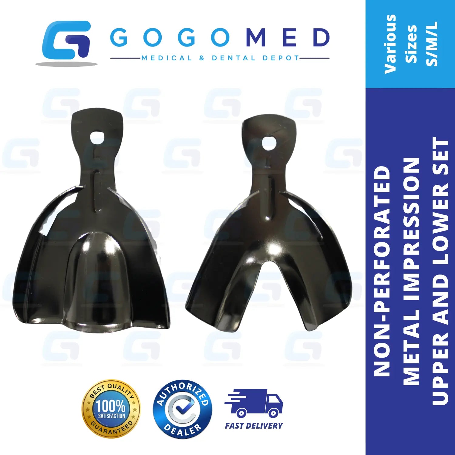 Non-Perforated Metal Impression Tray Upper and Lower Set 1 Pair