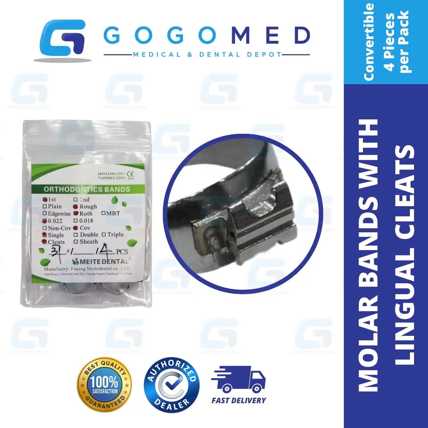 4 pcs Molar Band Roth with Lingual Cleat (Convertible)