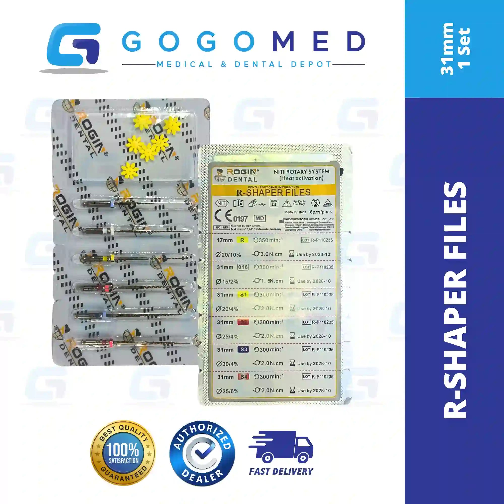 R-Shaper Files 6pcs Assorted Engine Use Niti Size 17mm (ROTARY FILES)