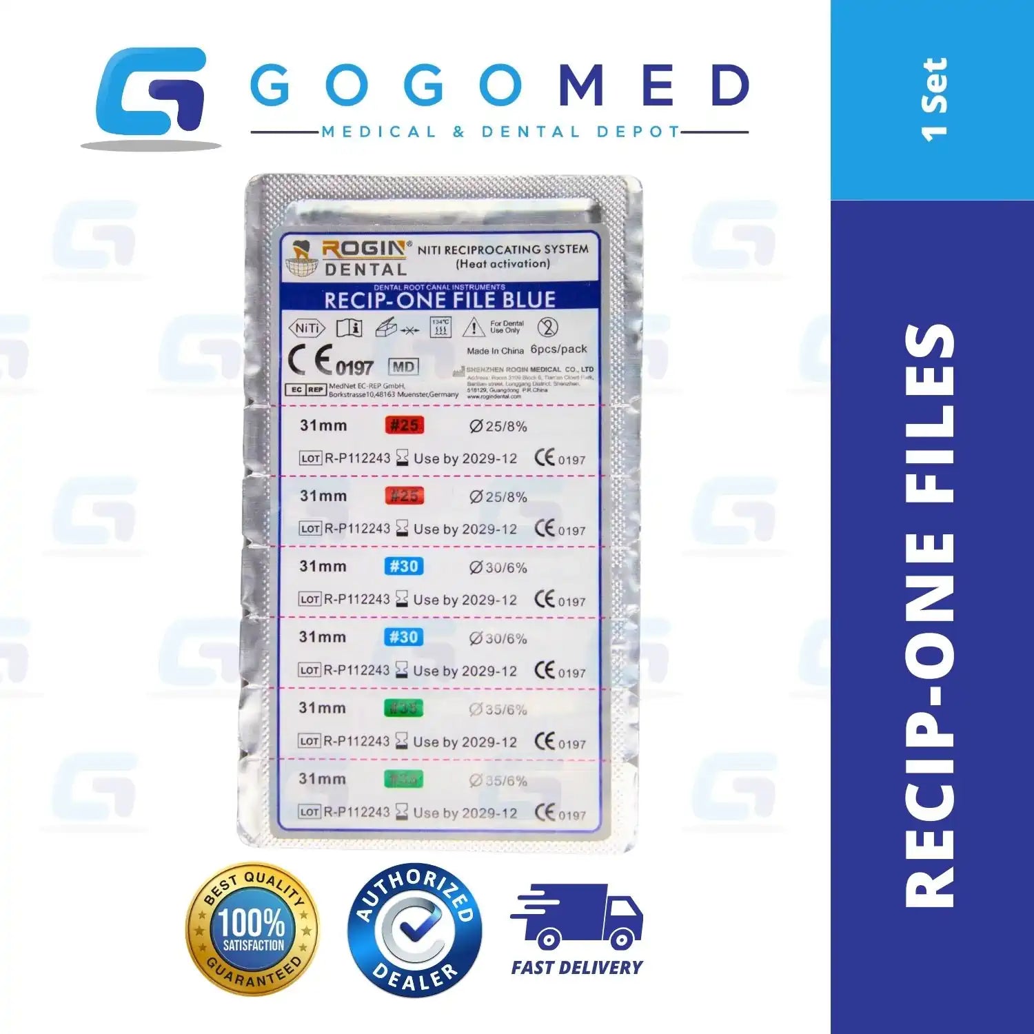 Recip-One Files Blue 6pcs Assorted Engine Use Niti (#25/#30/#35)