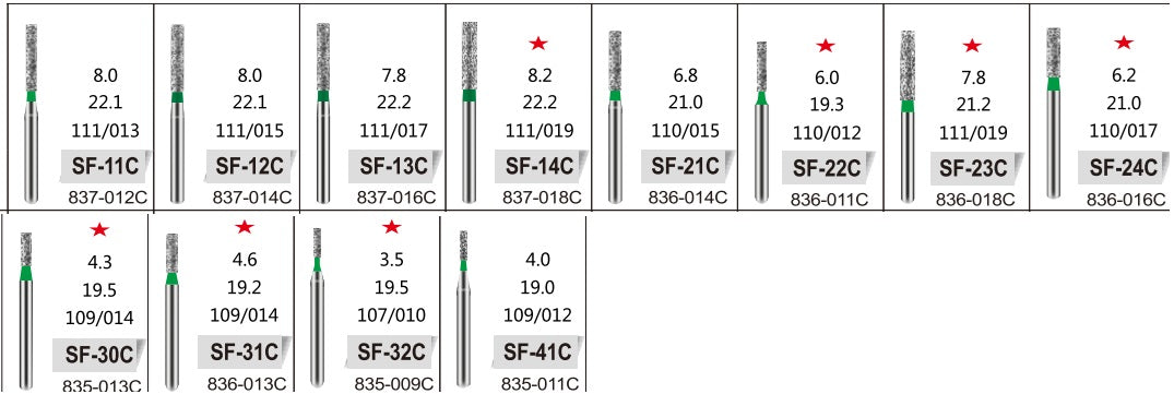 STRAIGHT FLAT END (SF) - DIAMOND BURS
