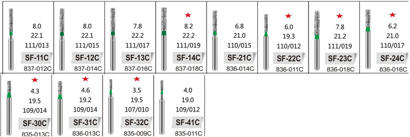 STRAIGHT FLAT END (SF) - DIAMOND BURS