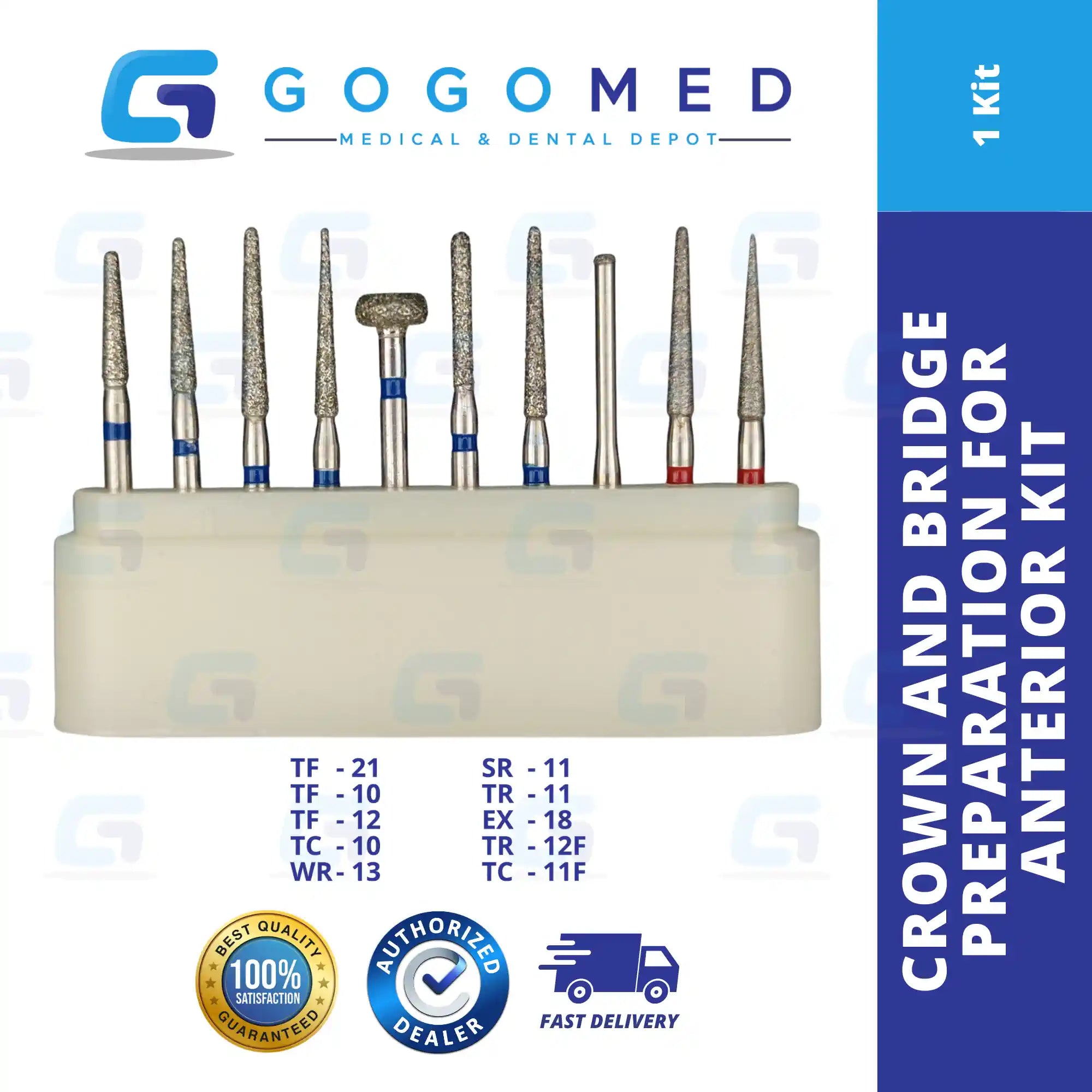 Crown & Bridge Preparation for Anterior Burs - 1 Set