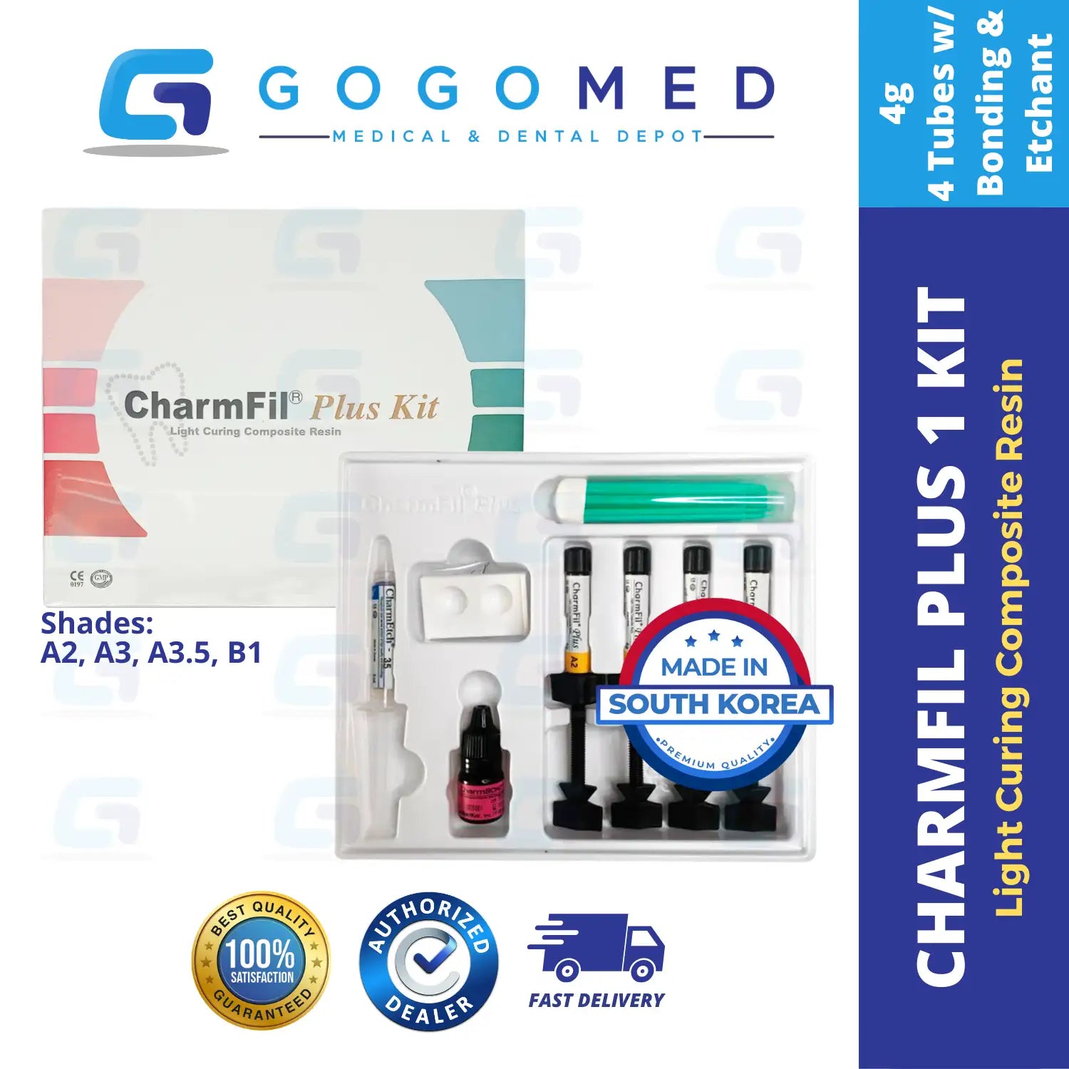 CharmFil Plus Kit (4 Tubes with Etchant and Bonding) - Light Curing Composite Resin - 4g per Tube (EXP: 2027 June)