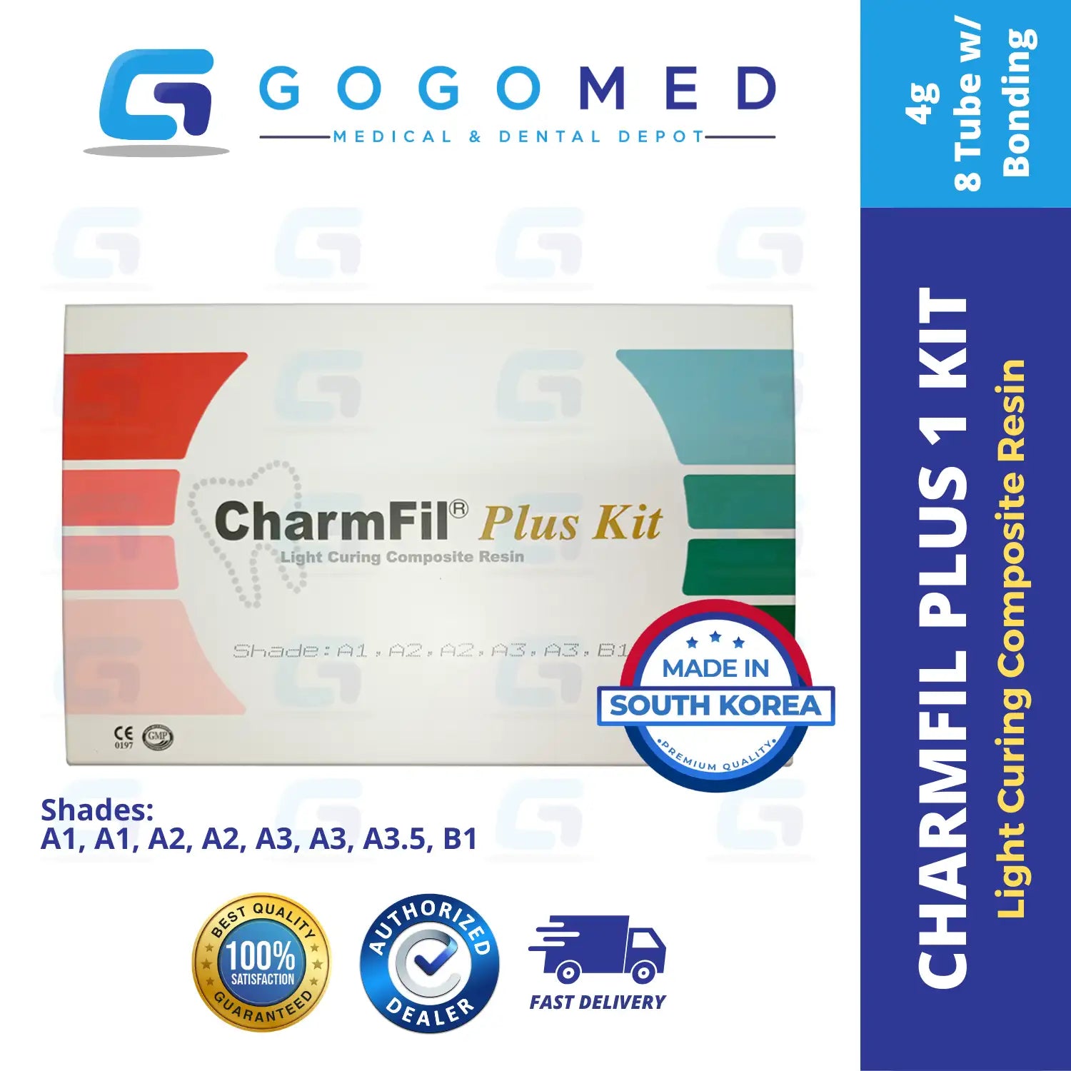CharmFil Plus Kit (8 Tubes with Bonding) - Light Curing Composite Resin - 4g per Tube (Expiry May 2027)