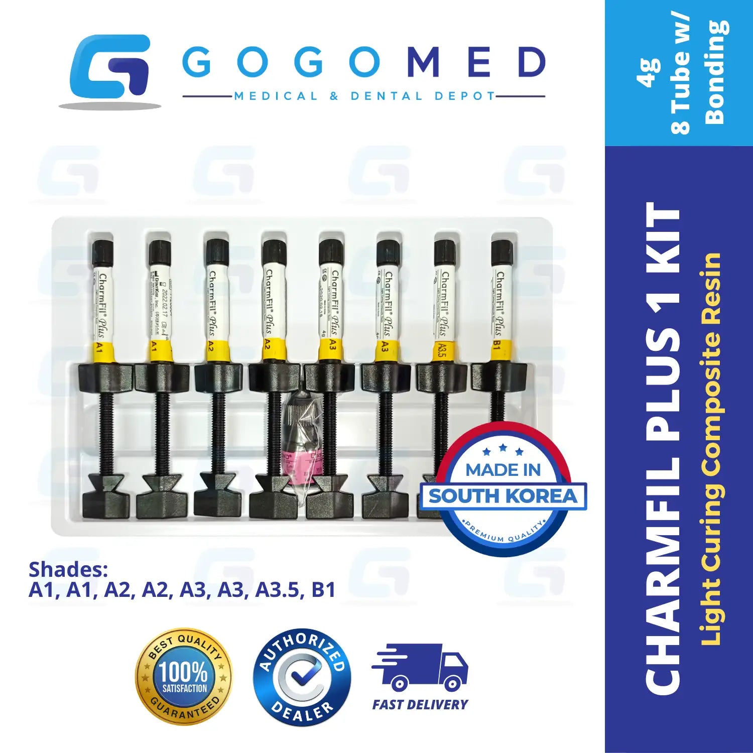 CharmFil Plus Kit (8 Tubes with Bonding) - Light Curing Composite Resin - 4g per Tube (Expiry May 2027)