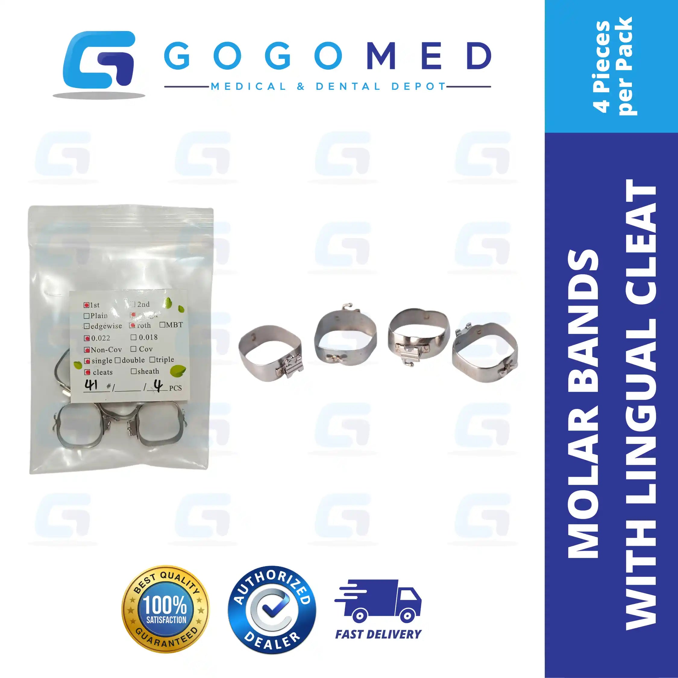 4 pcs Molar Band Roth with Lingual Cleat (Non Convertible)