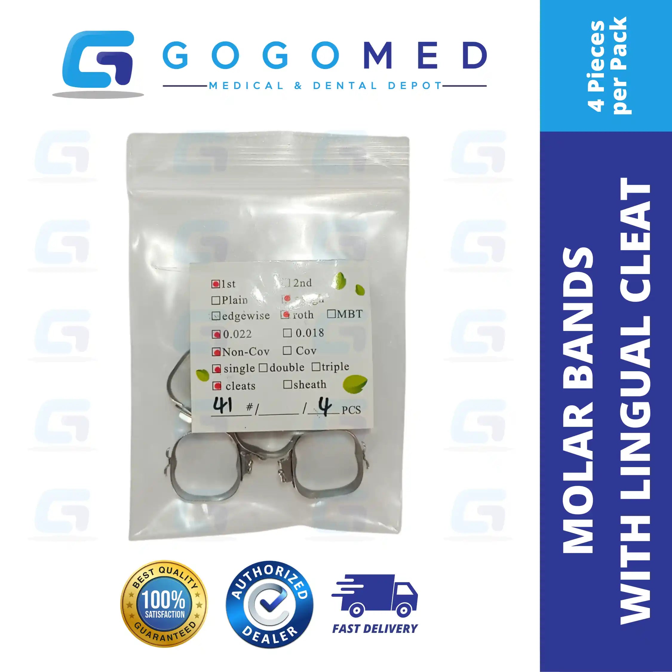 4 pcs Molar Band Roth with Lingual Cleat (Non Convertible)