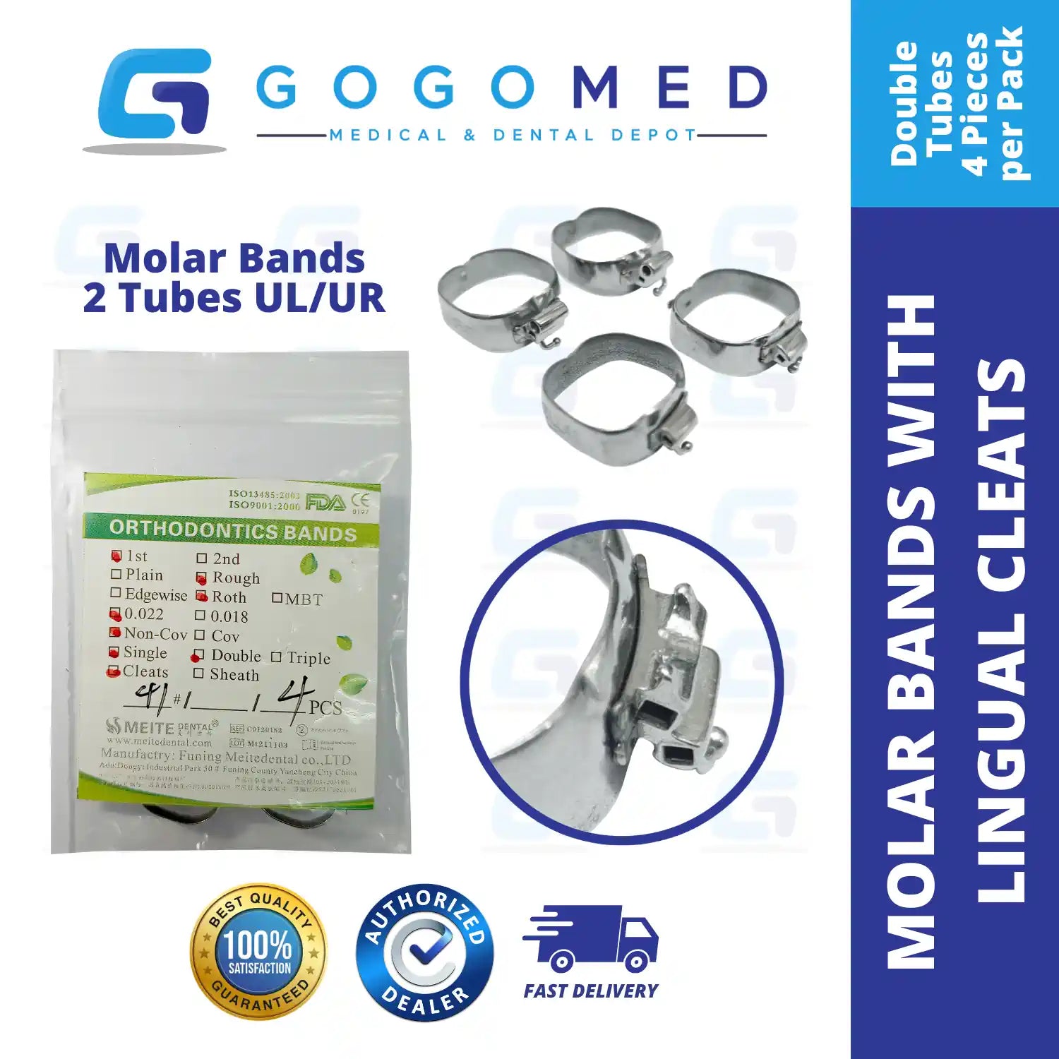 (Double/Triple Tube) Molar Band Roth with Lingual Cleat (Non Convertible) 4pcs