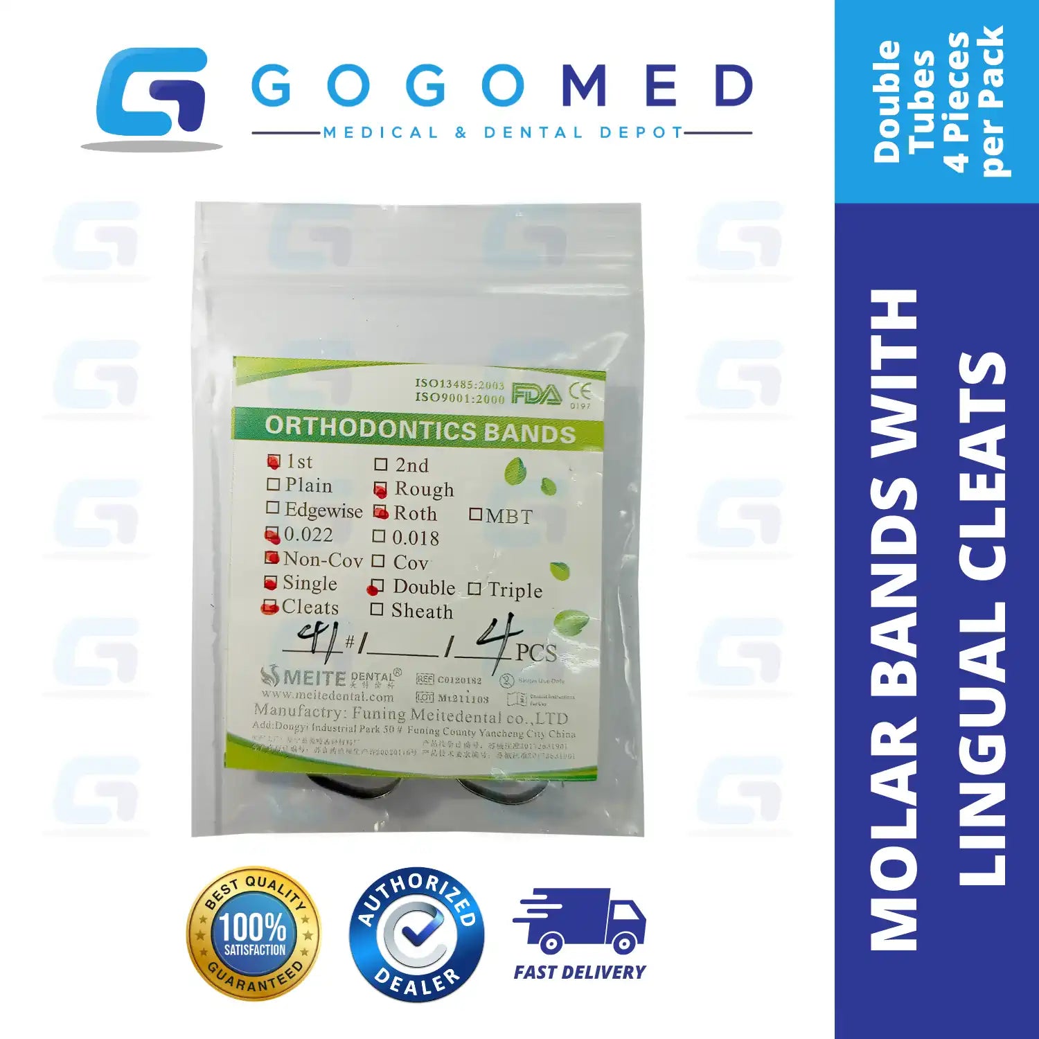 (Double/Triple Tube) Molar Band Roth with Lingual Cleat (Non Convertible) 4pcs