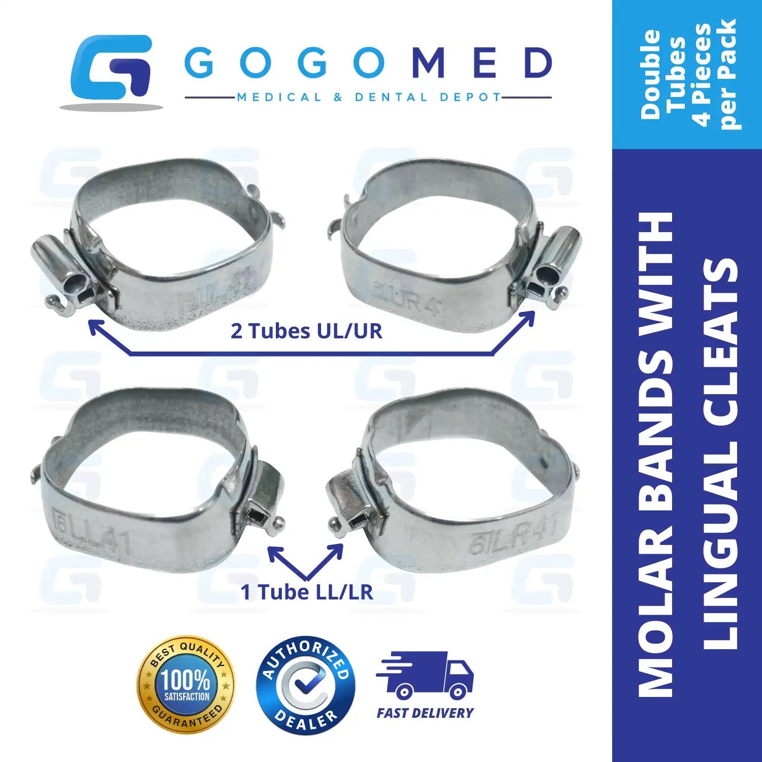 (Double/Triple Tube) Molar Band Roth with Lingual Cleat (Non Convertible) 4pcs