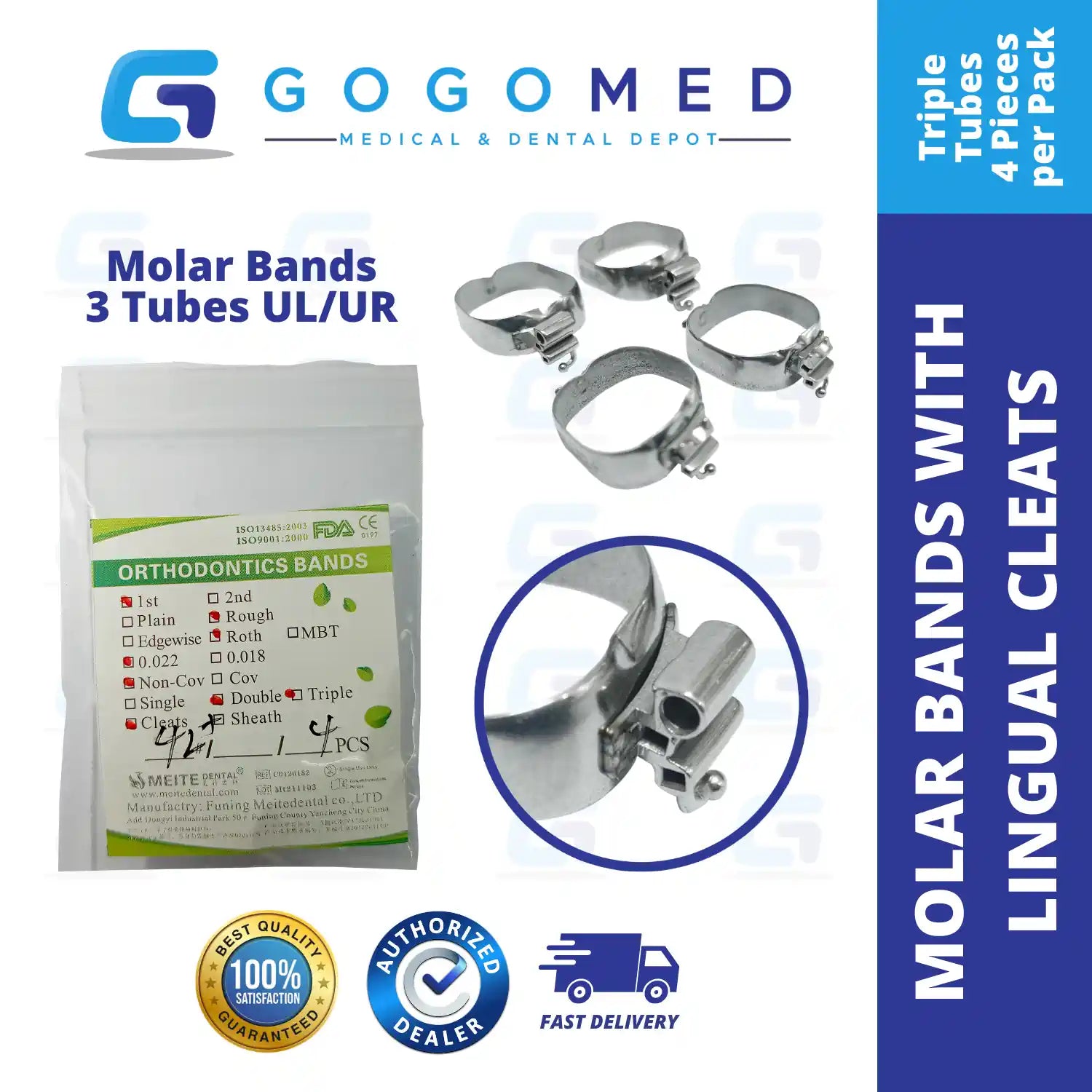 (Double/Triple Tube) Molar Band Roth with Lingual Cleat (Non Convertible) 4pcs