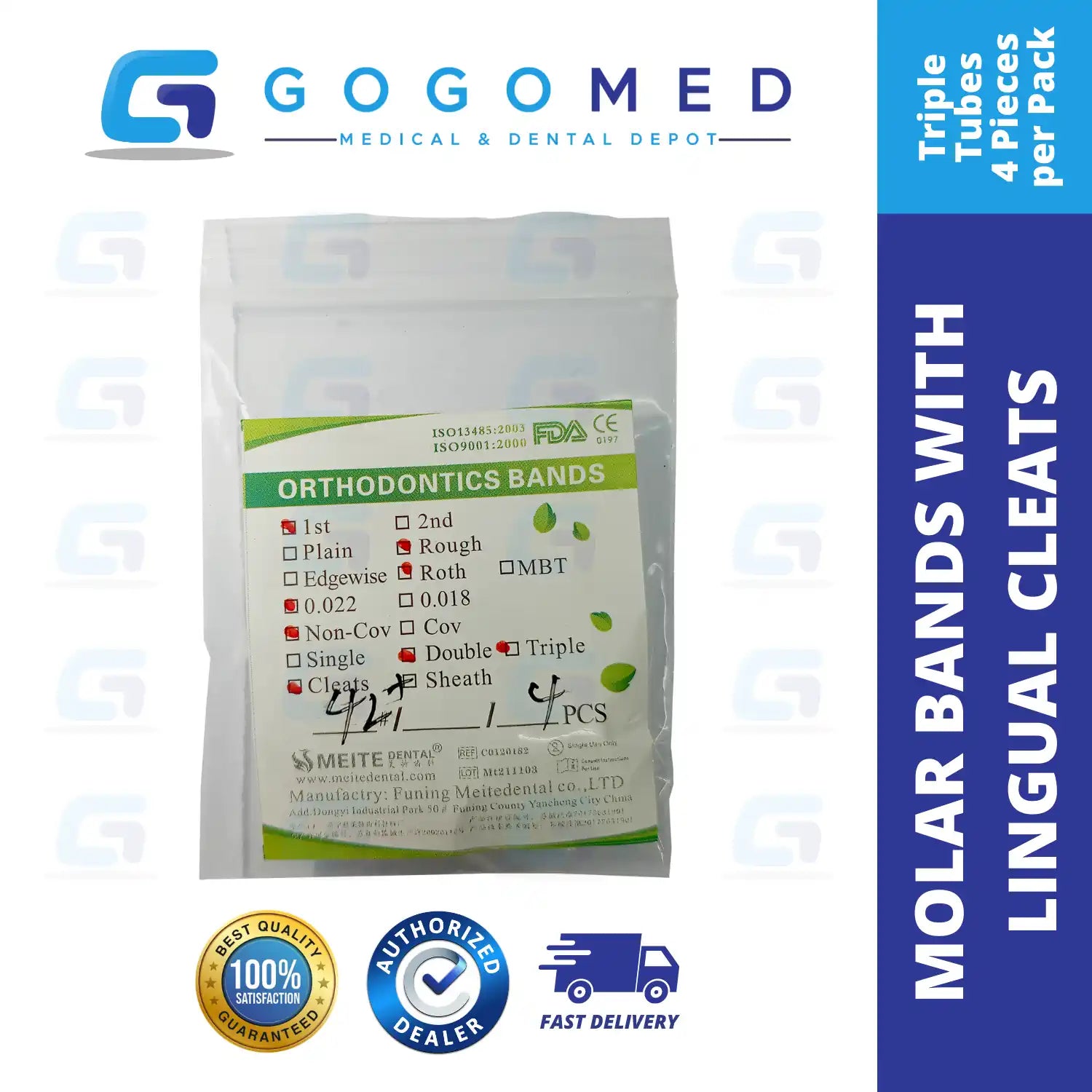 (Double/Triple Tube) Molar Band Roth with Lingual Cleat (Non Convertible) 4pcs