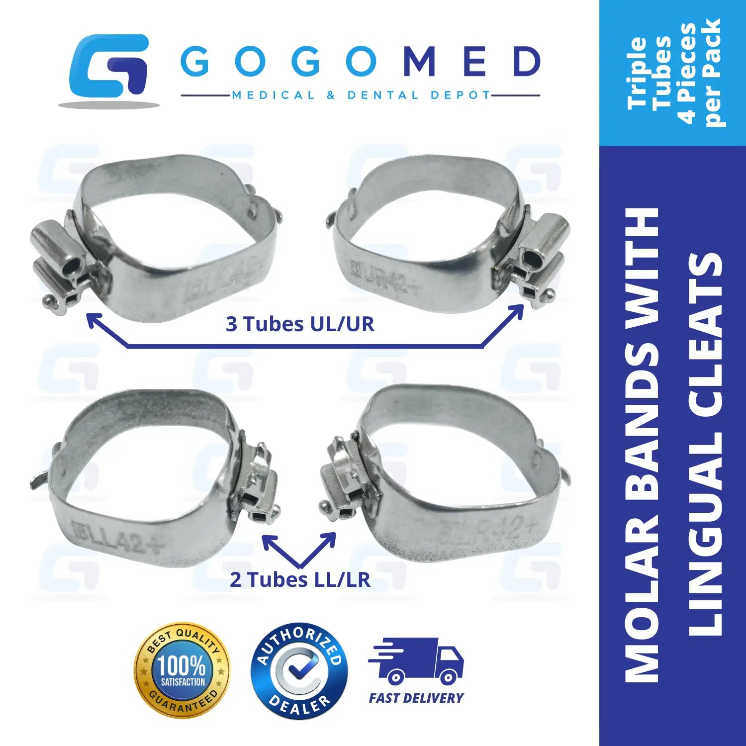 (Double/Triple Tube) Molar Band Roth with Lingual Cleat (Non Convertible) 4pcs