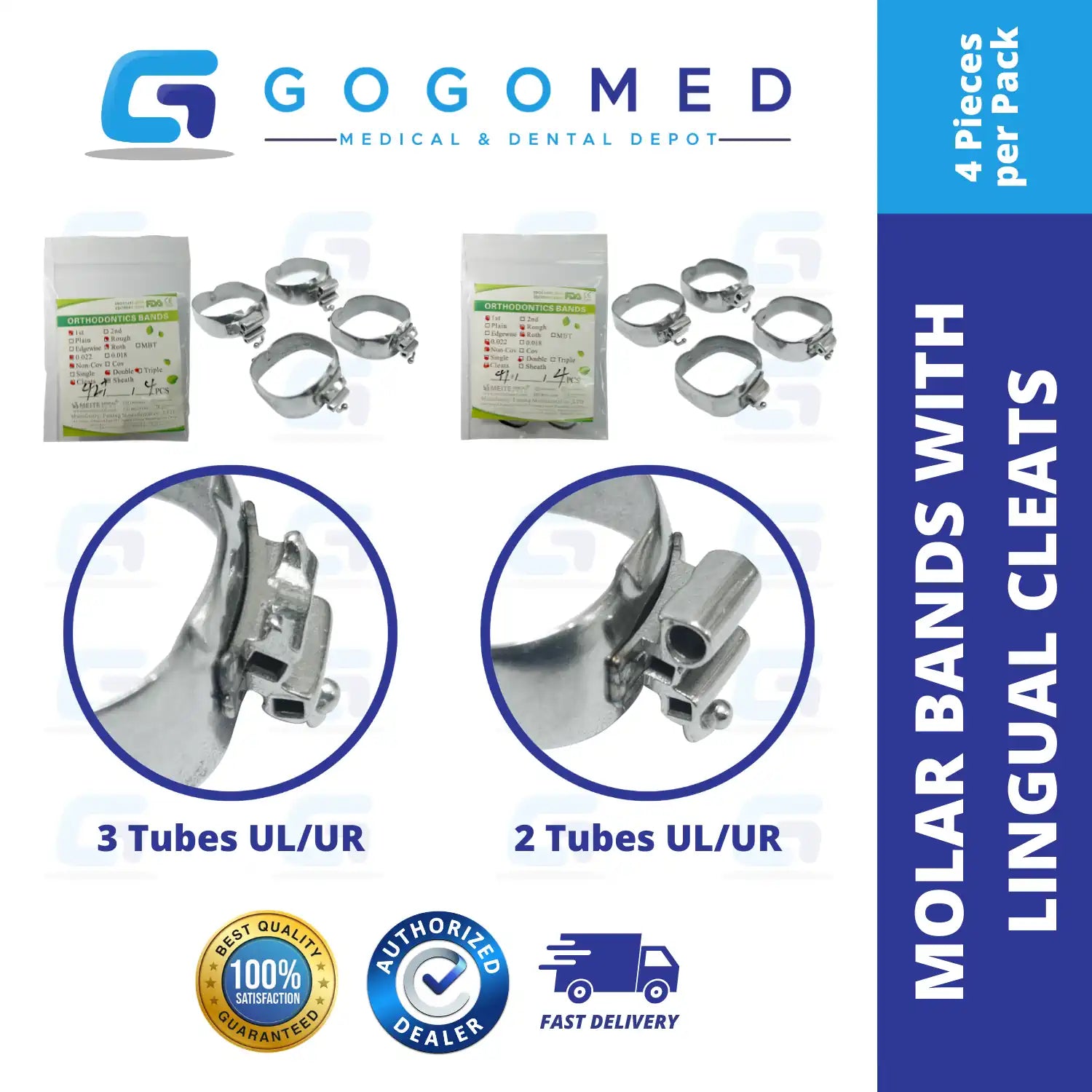 (Double/Triple Tube) Molar Band Roth with Lingual Cleat (Non Convertible) 4pcs