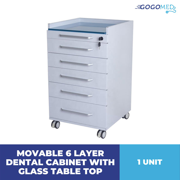 Movable 6 Layer Dental Cabinet with Glass Table Top