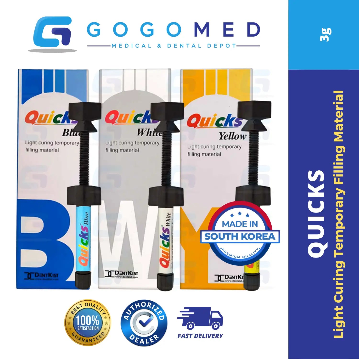 Quicks - Light Curing Temporary Filling Material (Packable) - 3g per Tube