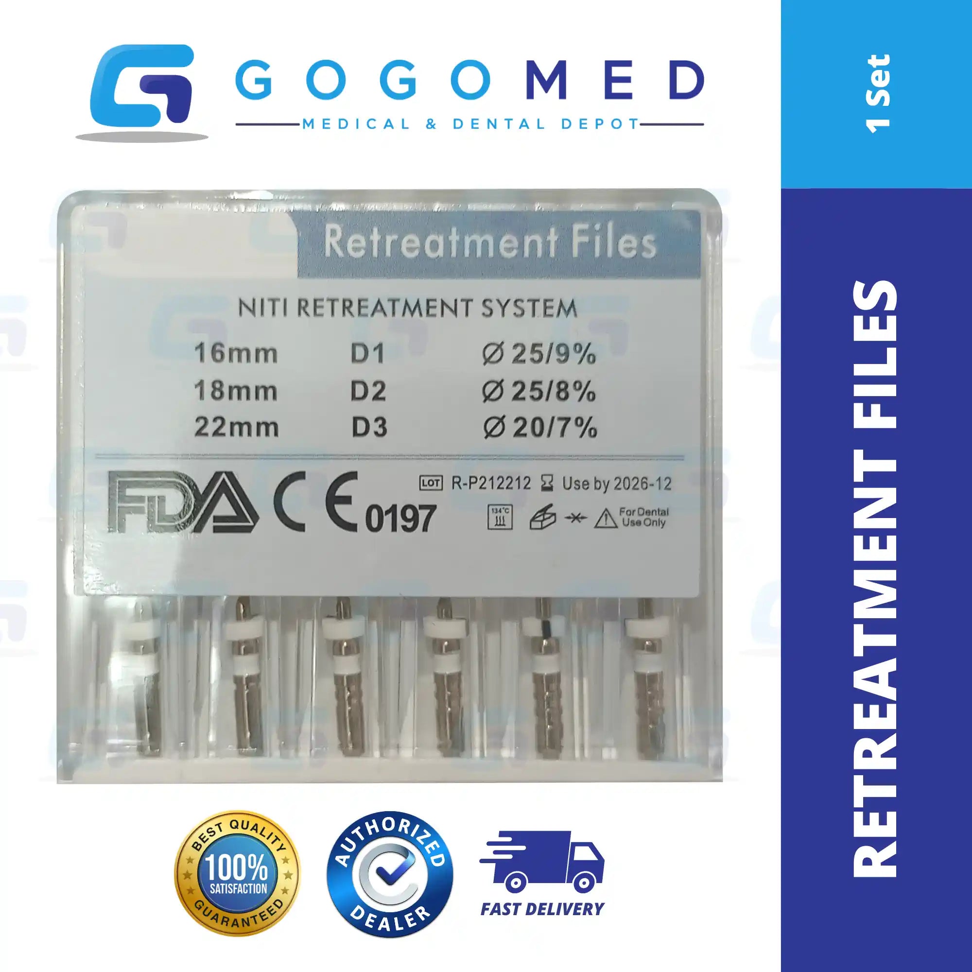 Retreatment Files 6pcs Assorted Engine Use Niti Super Taper Files D1, D2, D3 (ROTARY FILES)