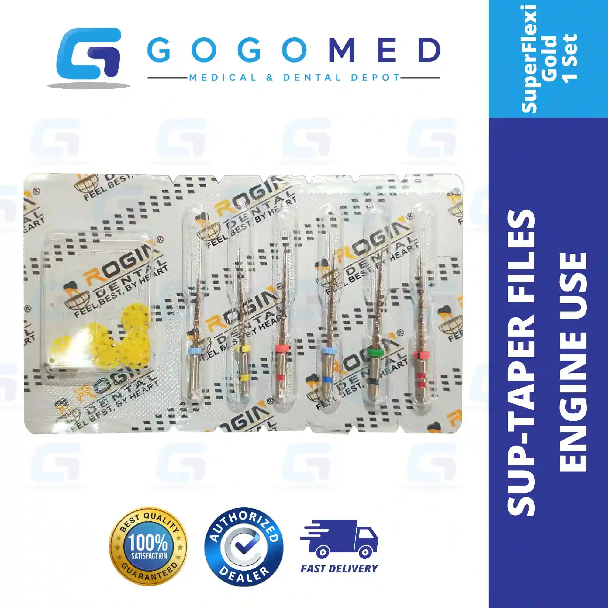 Gold Super Flexi Files 6pcs Assorted Engine Use Niti Size 19-25mm (ROTARY FILES - FLEXIBLE)